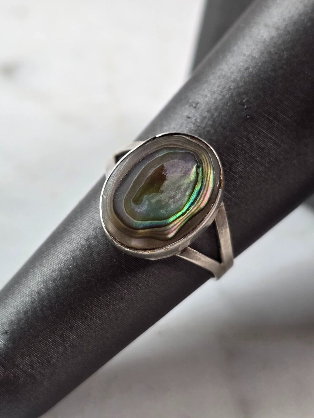 Womens Vintage Estate Sterling Silver Modernist Abalone Ring 2.1g E4015